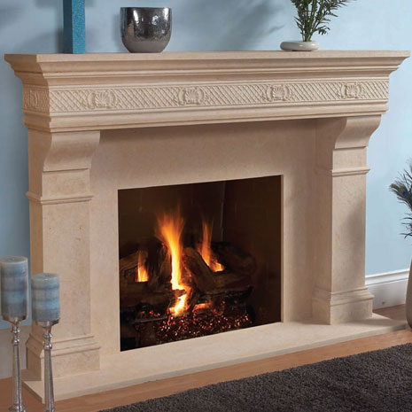 1110.SHELL.557 Cast stone fireplace mantel