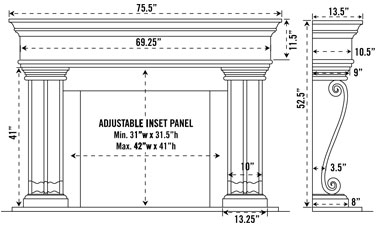 1110.536 stone fireplace mantel spec sheet
