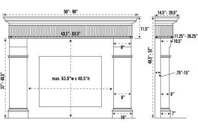 1110.FLUTE.557 stone fireplace mantel spec sheet