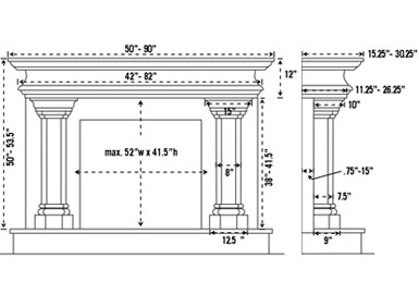 1126.555 stone fireplace mantel spec sheet