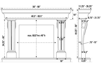 1135.537 stone fireplace mantel spec sheet