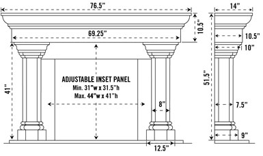 1147.555 stone fireplace mantel spec sheet