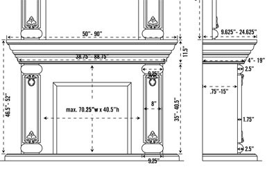 1160.540 stone fireplace mantel spec sheet
