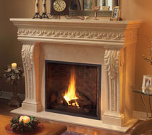 1110.SCROLL.529 stone fireplace mantle surround in Chicago