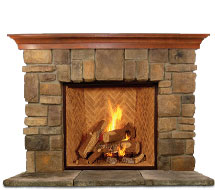 Elk-Ridge rustic stone fireplace mantle surround in Calgary